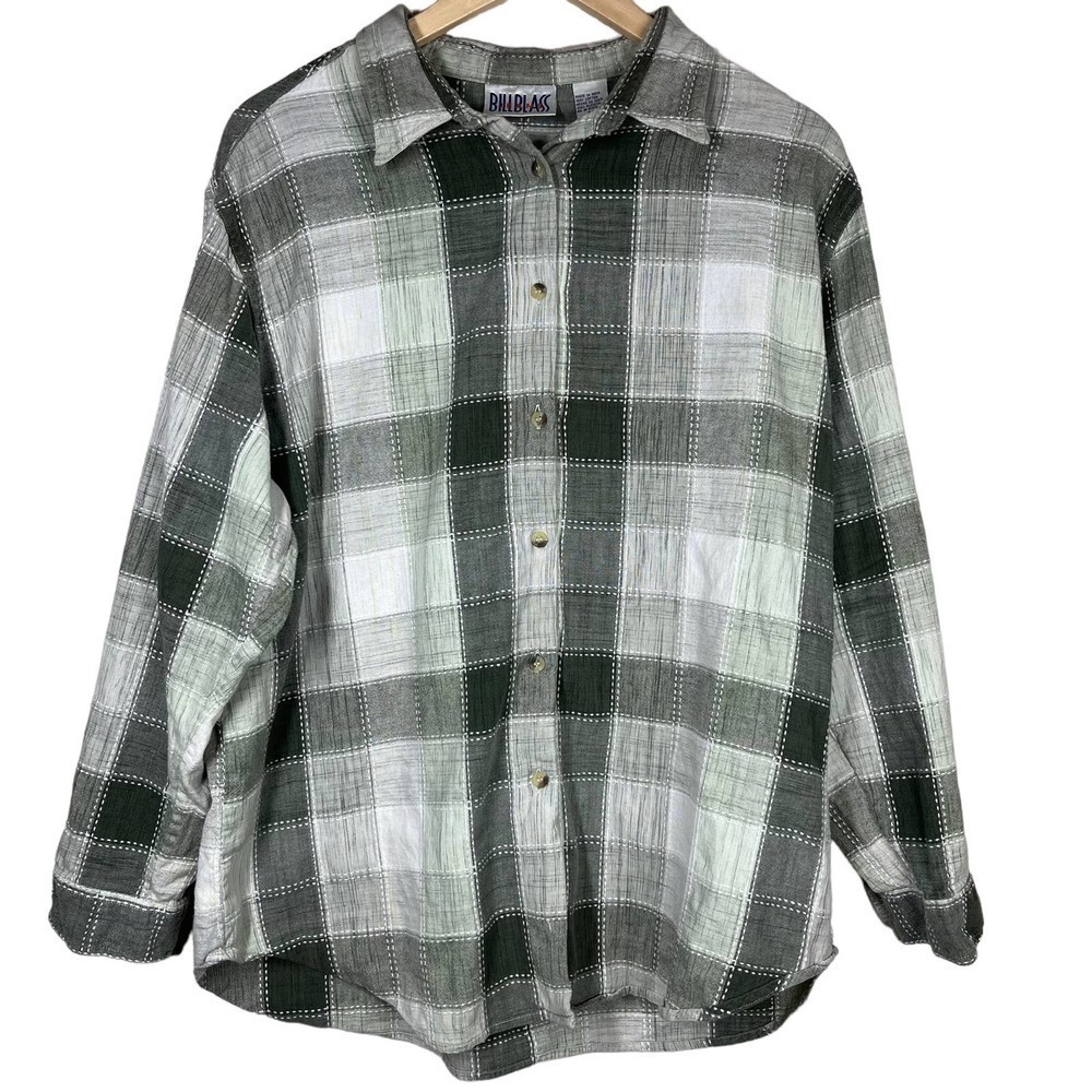 Vintage 90’s Bill Blass Button Down Shirt Embroidered‎ Green Check XL